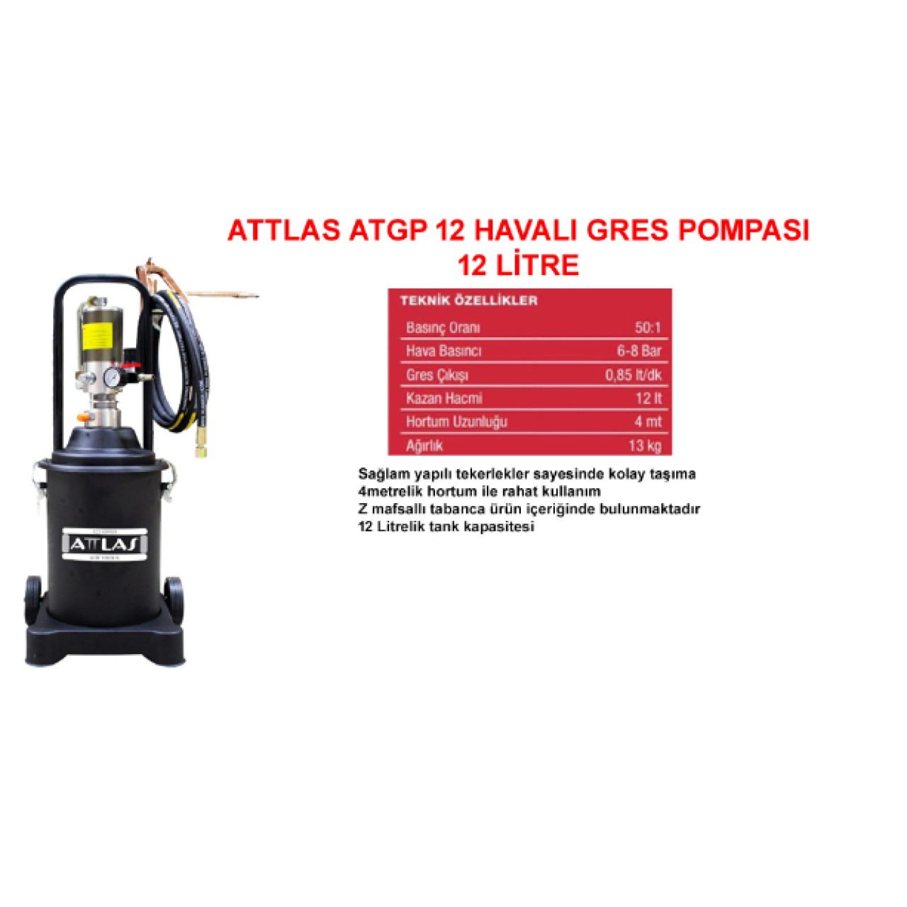 ATGP12 HAVALI GRES POMPASI 12 LİTRE