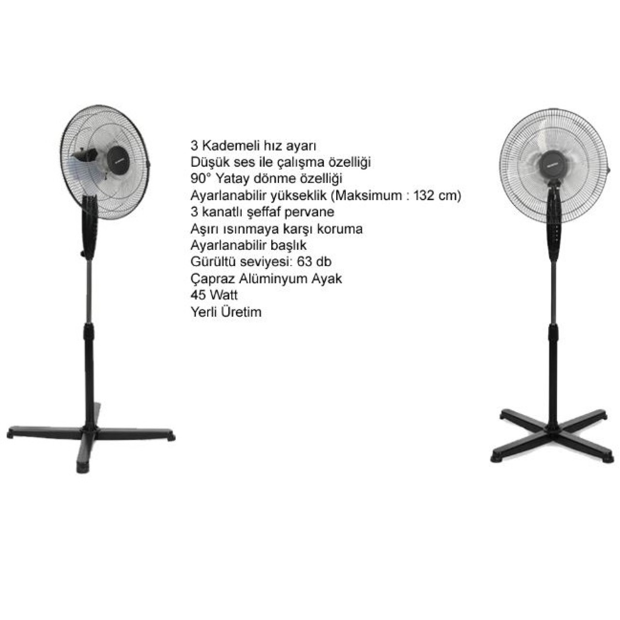 KUMTEL AYAKLI SİYAH EV TİPİ VANTİLATÖR 16"
