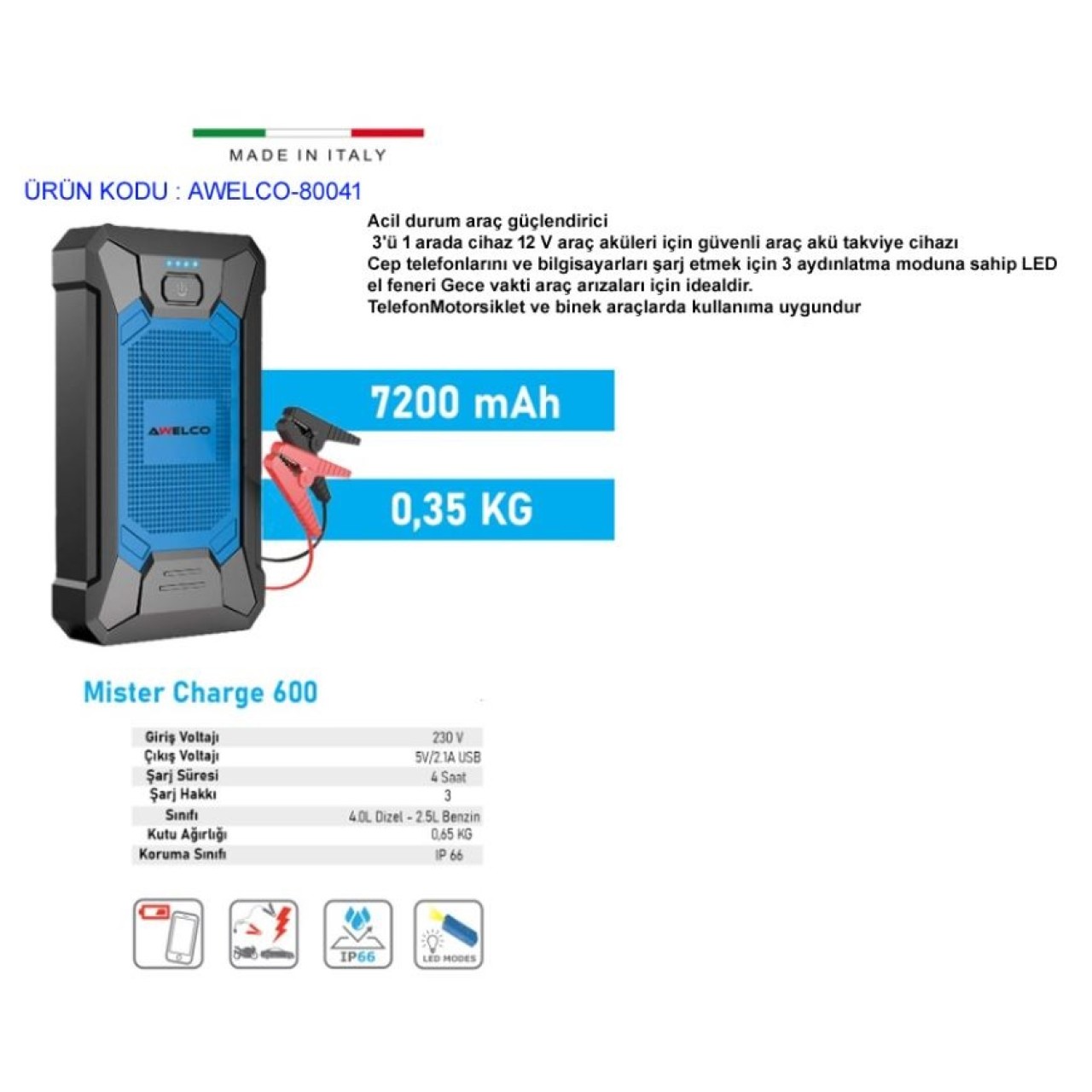 MİSTER CHARGE 600 AKÜ ŞARJ CİHAZI VE GÜÇLENDİRİCİ