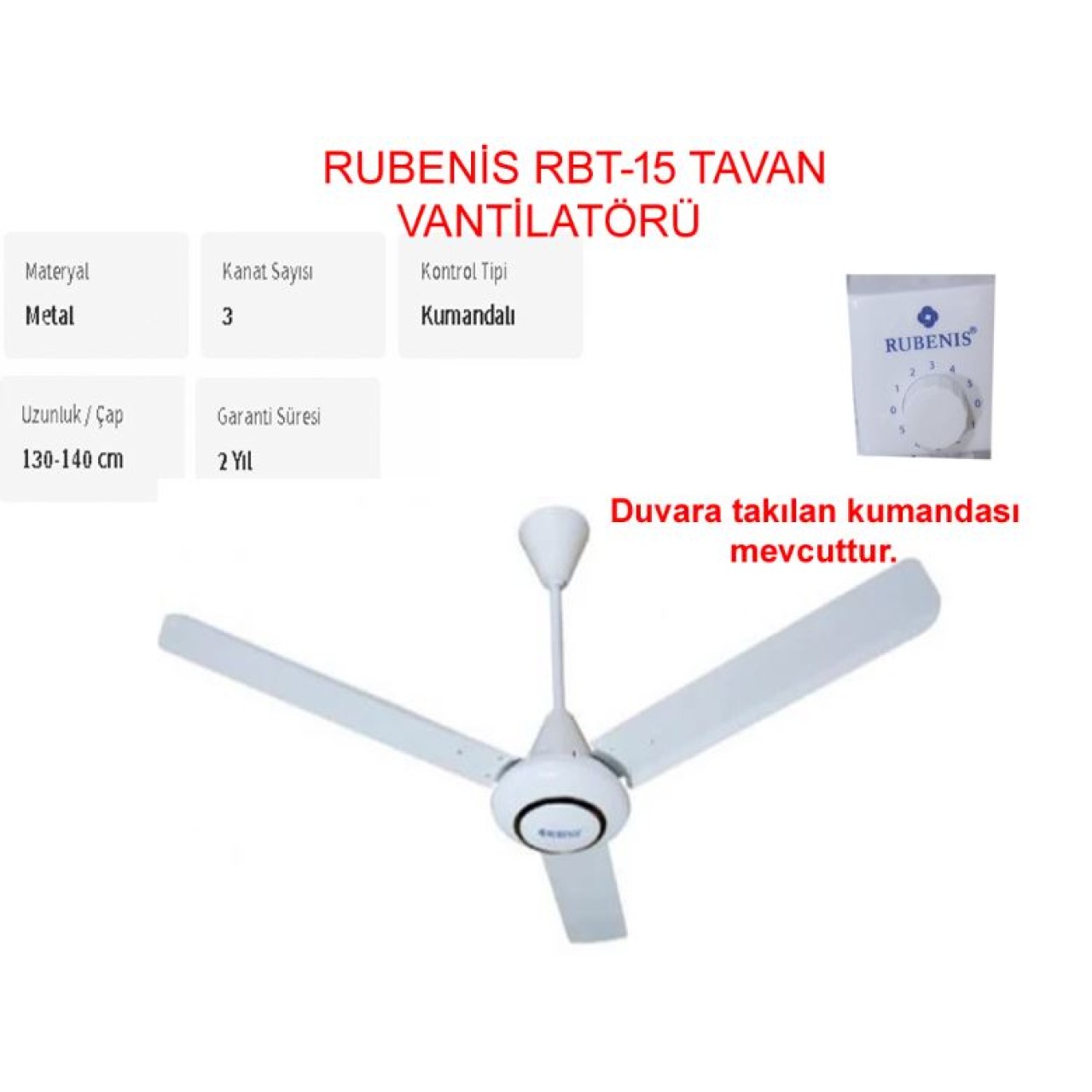 RUBENİS TAVAN SAC VANTİLATÖR RBT15