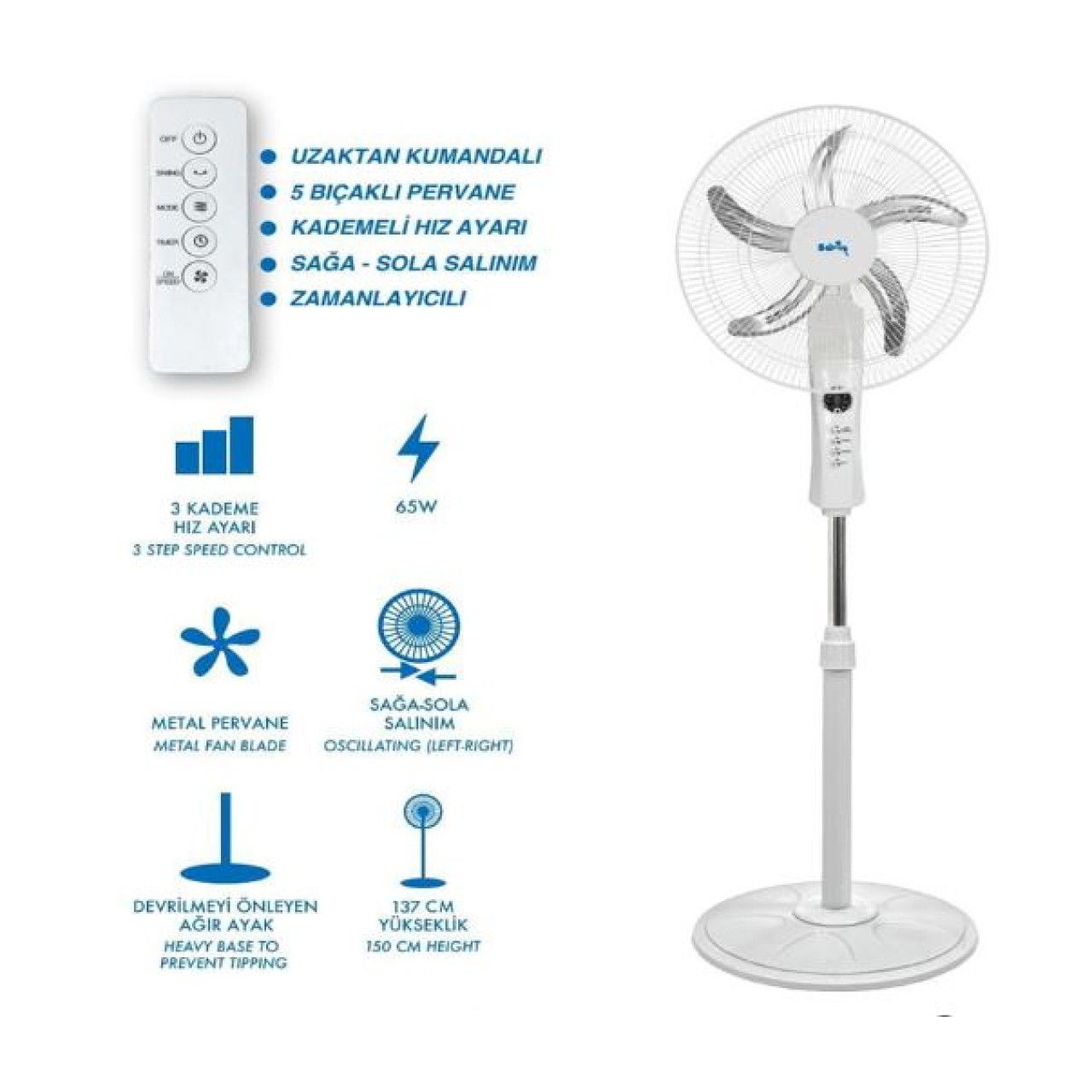 SANAYİ TİPİ AYAKLI VANTİLATÖR 18''KUMANDALI